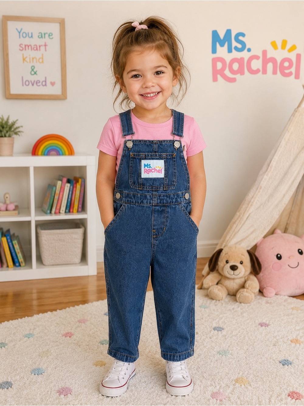 Ms. Rachel Toddler Denim Overalls 2T Blue Cotton Bib Overalls